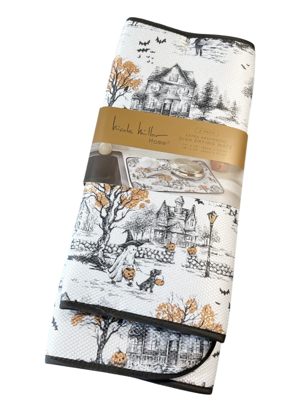 NEW Nicole Miller HALLOWEEN HAUNTED HOUSE Dish Drying Mat - 2 Pack 🎃🏚️🎃